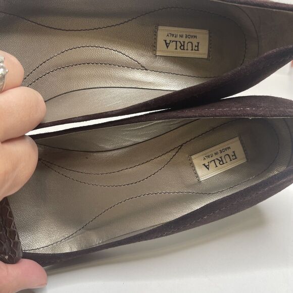Furla Made In Italy Brown Suede Kitten Heels Size 37 - Picture 9 of 12